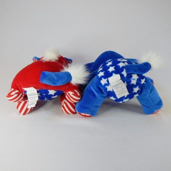 Set 2 Vtg Patriotic Election Mascots Elephant Donkey Plush Stars Stripe Red Blue - Picture 11 of 13